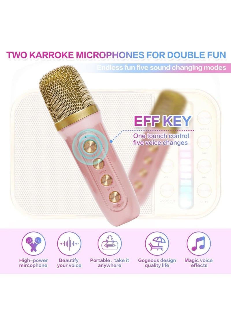Mini Karaoke Machine with 2 Wireless Microphone Set, Mini Karaoke Machine for Kids  Adults, Portable Handheld Microphone and Speaker Set, Retro Speaker System with Disco Light, Home Party KTV (Pink) - Image 2